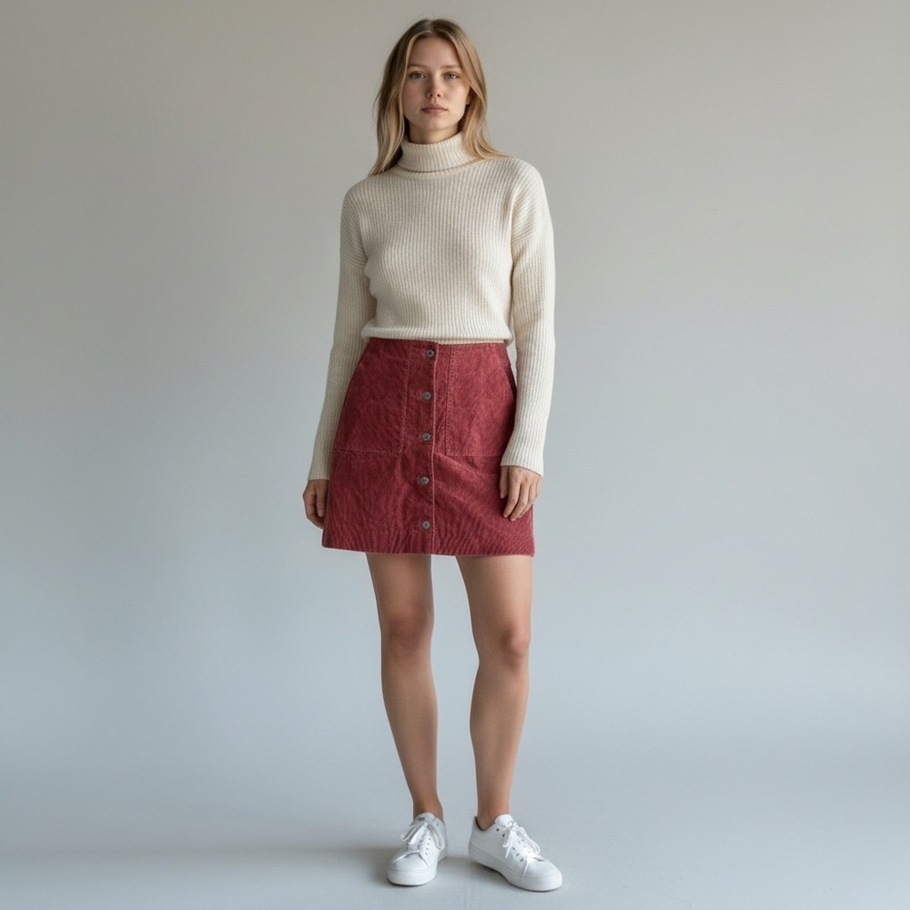Uniqlo Stylish Maroon Button-Down Corduroy Mini Skirt Size 0